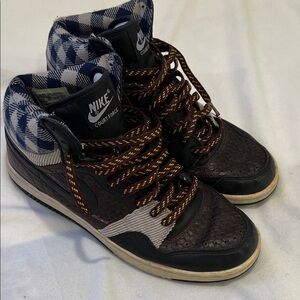 Nike Court Force High-Top Sneakers - Brown & Navy Plaid